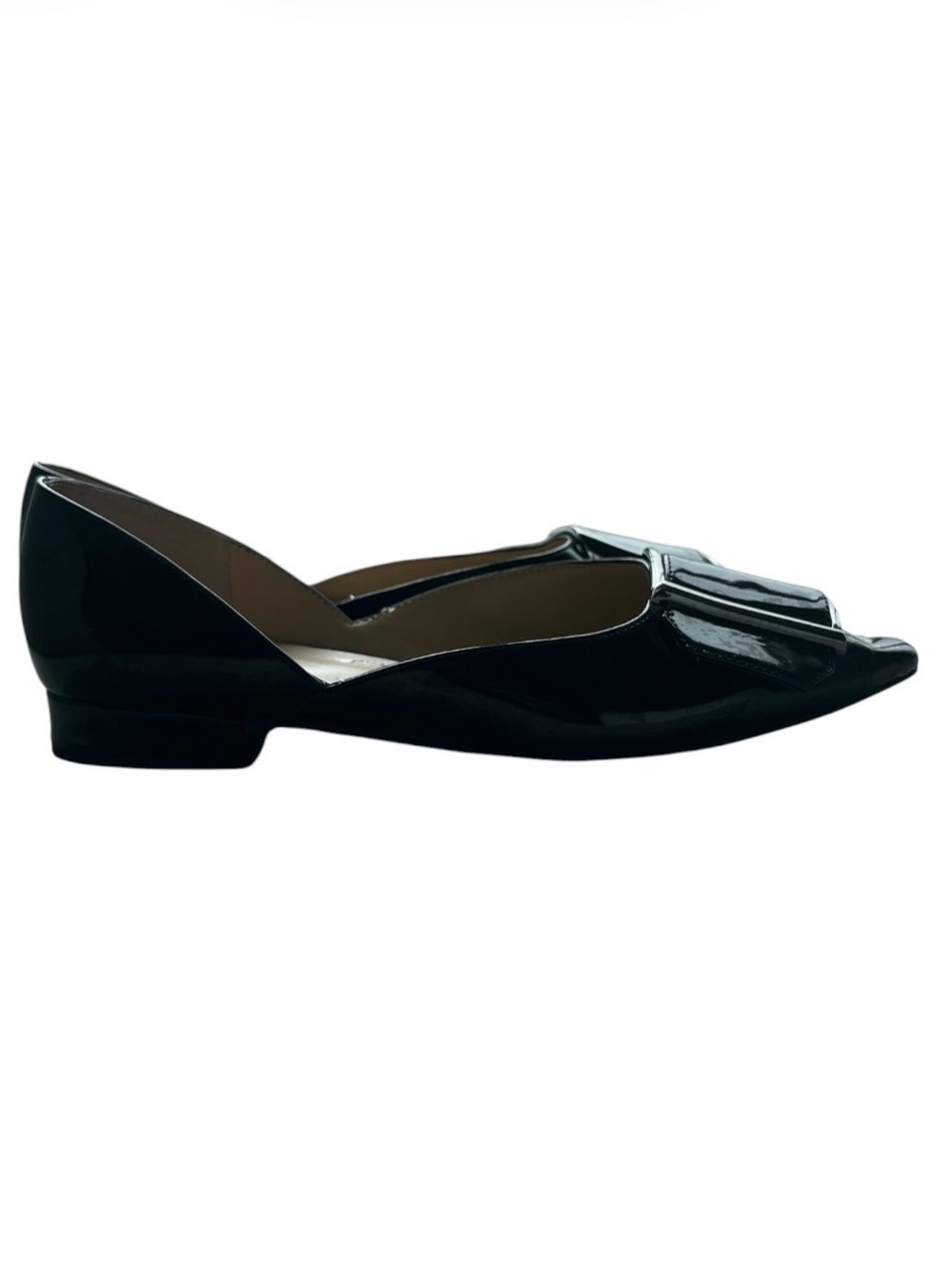 Franco Sarto Black Patent Pointed-Toe Flats with Buckle Accent - Picture 3 of 5